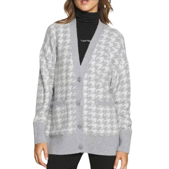 Abercrombie & Fitch houndstooth gray button up cardigan Large - Picture 4 of 6